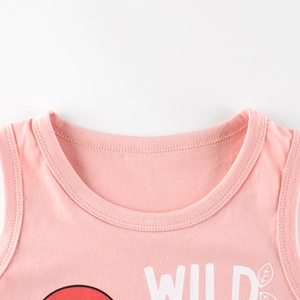 Gilet rosa senza maniche in cotone per bambini con scritta wild e foglie