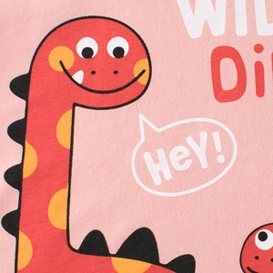 Maglietta rosa neonato in cotone con simpatica stampa dinosauro rosso e testo HeY
