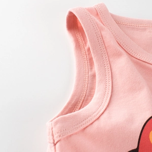 Top smanicato rosa in cotone per bambine con dettagli di cuciture ad alta qualità
