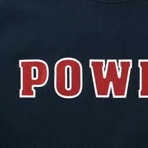 Kids' navy cotton t-shirt featuring bold red letter print and high-quality knit texture