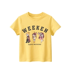 T-Shirt Da Ragazza In Cotone A Maniche Corte Con Stampa Grafica Cartone Animato Top Estivo Giallo Casual