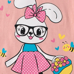 Gilet in cotone rosa con simpatica stampa di coniglio e cesto di fiori per neonata