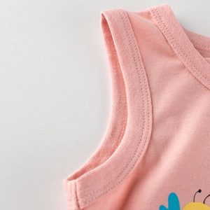 Canotta in cotone a coste rosa per bambina con motivi di insetti colorati