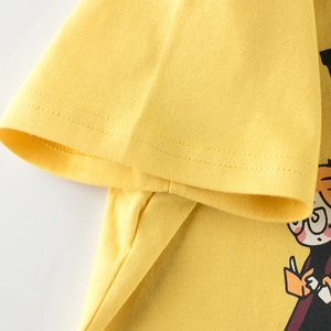 T-shirt in cotone giallo per ragazze con maniche corte e simpatica stampa a cartoni