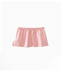 Detail of light pink girls' jersey skirt extender with elastic waistband and side slit