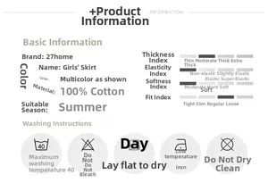 Detail specifications of 100% cotton girls half skirt showing fabric softness and fit