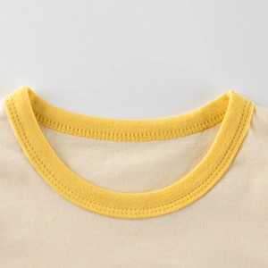 Kids cotton t-shirt with yellow ribbed crew neck and clean stitching details