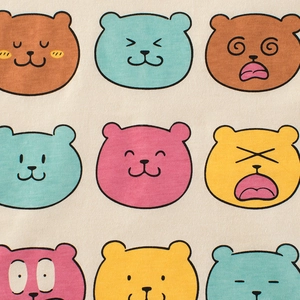 Kids cotton t-shirt with colorful cartoon bear head pattern in beige cotton knit fabric
