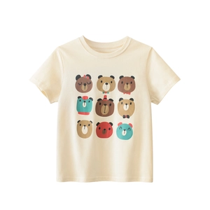 T-Shirt À Manches Courtes Pour Enfants Pur Coton Col Rond Graphique Ours Dessin Animé Hauts Été Pour Garçons Filles