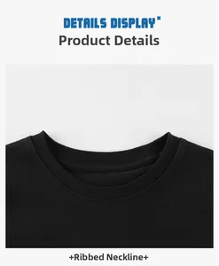 Macro detail of the high-quality ribbed neckline on a premium black cotton kids' t-shirt