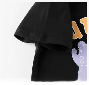 Detail shot of black cotton t-shirt sleeve with high-quality double-needle stitching