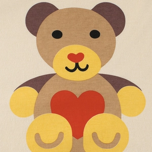 Kids short sleeve t-shirt featuring a colorful geometric cartoon bear with red hearts
