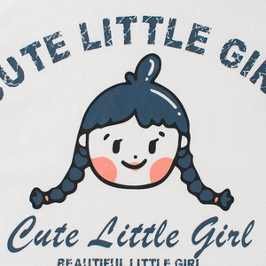 White cotton t-shirt for girls featuring a cute cartoon character and printed text detail
