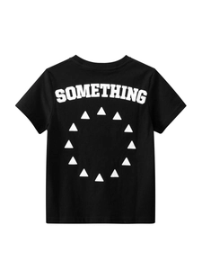 Classic black cotton kids t-shirt with white Something graphic print on the back