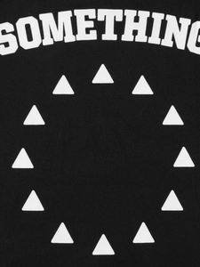 Kids black cotton t-shirt with SOMETHING print and geometric circle graphic