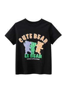 Boys Short Sleeve T-Shirt Pure Cotton Cartoon Bear Print Casual Summer Top For Middle Large Kids Teens
