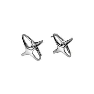 Boucles d'oreilles créoles minimalistes en argent 925 avec pendentifs étoile 3D
