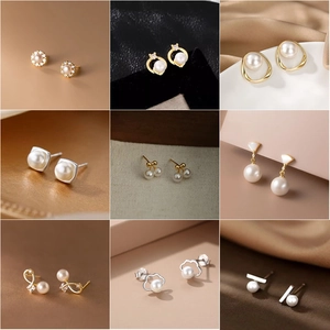 French Light Luxury Artificial Pearl Stud Earrings With 925 Sterling Silver Earring Post Bow Cherry Heart Elegant Jewelry For Women