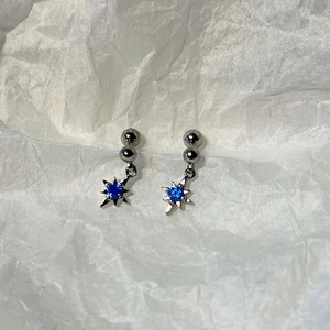Boucles Oreilles Pendantes Étoile Pierre Bleue Bijoux Cuivre Avec Tige Oreille Cuivre Ton Argenté Accessoire Pour Femmes