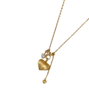 Vintage gold brushed heart necklace with sparkling zircon pendant for women