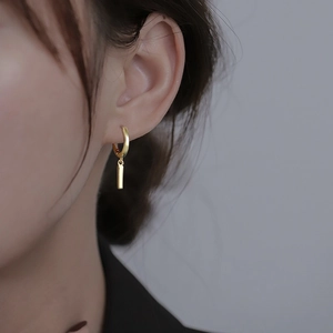 Geometric Bar Hoop Earrings With 925 Sterling Silver Earring Post Polished Minimalist Gold Plated Jewelry For Women