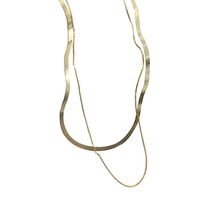 Double-layered 925 sterling silver snake chain and box chain necklace in gold finish