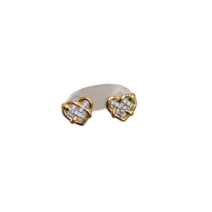 French style gold heart stud earrings with hollow lattice design and micro-pave crystals