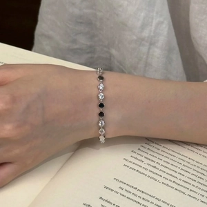 Vintage Round Cubic Zirconia Bracelet Brass Silver Plated Geometric Disc Adjustable Elegant Jewelry For Women