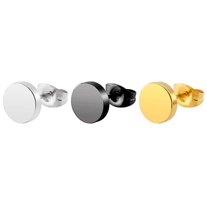 Drie paar minimalistische ronde titanium stalen oorbellen in zilver, zwart en goudkleur