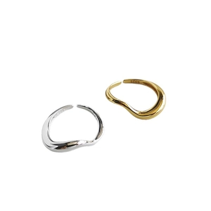 Irregular wavy S925 silver and gold open rings with a minimalist liquid metal design