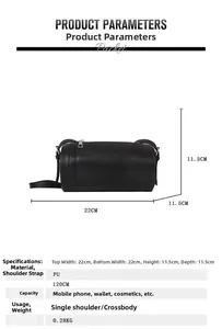 Detailed size specifications for retro black cylindrical PU leather crossbody bag