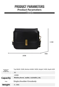Détail montrant les dimensions du sac bandoulière vintage en cuir PU à boucle dorée