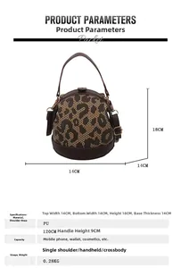 Detailed size parameters and dimensions of the vintage leopard print round bucket bag