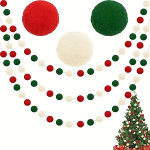 2M Christmas felt ball garland with red green and white wool balls for holiday decor