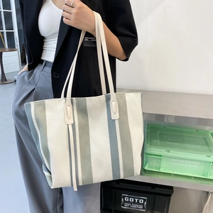 Borsa tote in tela a righe verticali da donna con design spazioso e manici resistenti