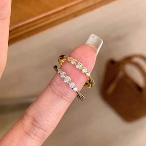 Elegant row-set diamond rings in gold and silver finish with sparkling round-cut stones