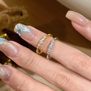 Minimalist Row Zircon Ring Copper Adjustable Open Design Daily Fashion Jewelry For Women