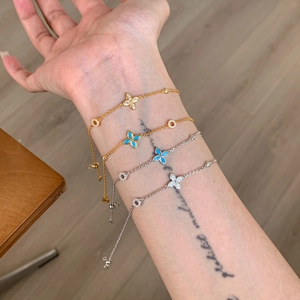 French Minimalist Four-Leaf Flower Bracelet Brass Dainty Cubic Zirconia Adjustable Chain Jewelry For Women Elegant Daily Accessory