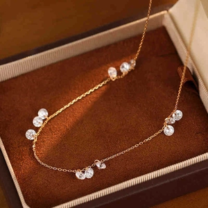 Collier En Acier Titane Avec Zircon En Forme De Perle Style Français Pour Femmes Bijoux Minimalistes De Luxe Accessoire