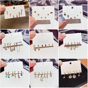Fashion Korean Style Women Star Moon Heart Zircon Artificial Pearl Alloy Stud Earrings With 925 Sterling Silver Earring Post