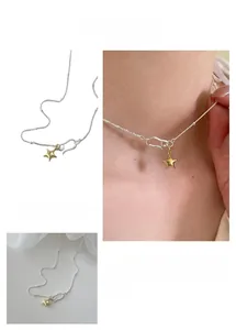 Detail of Korean-style star pendant necklace featuring unique front toggle closure design