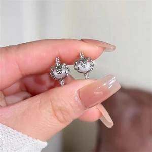 Exquisite Ruyi lock hoop earrings with white inlay and sparkling cubic zirconia stones