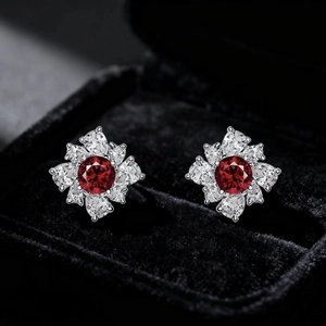 Flower Stud Earrings French Retro Brass Red White Cubic Zirconia Vintage Elegant Jewelry For Women