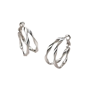 Polished silver double-layered twisted hoop earrings with a sleek wave-like spiral design