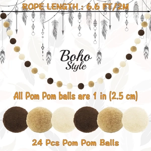 Felt Ball Garland Pom Pom Banner Boho Wall Hanging Decoration Earth Tones Polyester Soft Plush Ornament