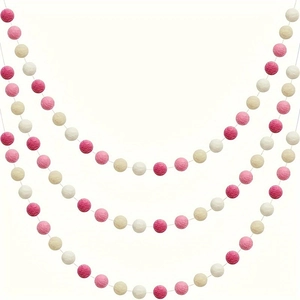 Guirlande de boules en feutre rose et blanc pour décoration de fête et Noël à domicile