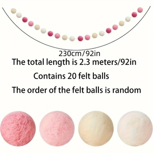 Guirlande de boules de feutre de 2,3m rose et blanc pour décoration de fête et maison