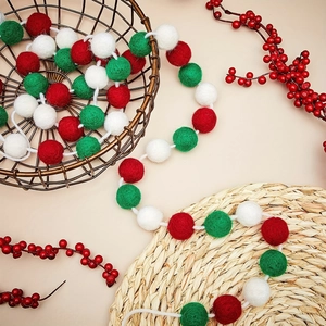 2M Christmas wool felt ball garland in red white and green for festive home party decoration