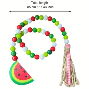 Watermelon painted wooden bead garland with jute tassel and summer farmhouse home decor