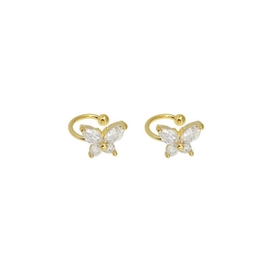 Golden butterfly stud earrings with sparkling cubic zirconia on a clean white background